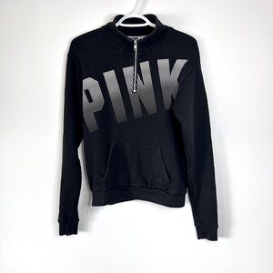 PINK Spell Out Gradient Logo 1/4 Zip Mock Neck Sweatshirt Black Ombre Size XS